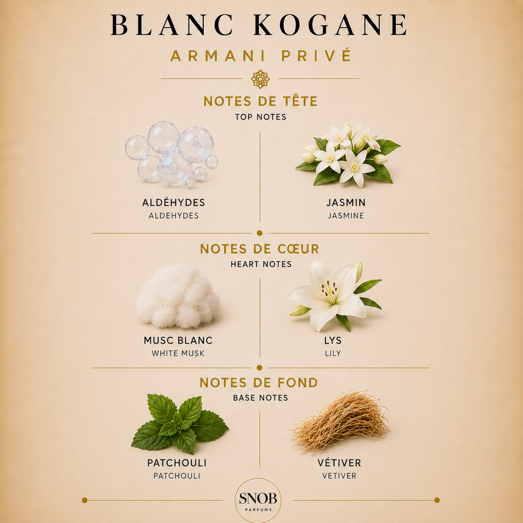 blanc kogane de armani privé en vente d'échantillon avec grille de notes