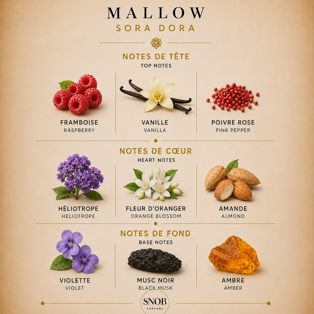Mallow de sora dora en vente d'échantillon de parfum avec notes