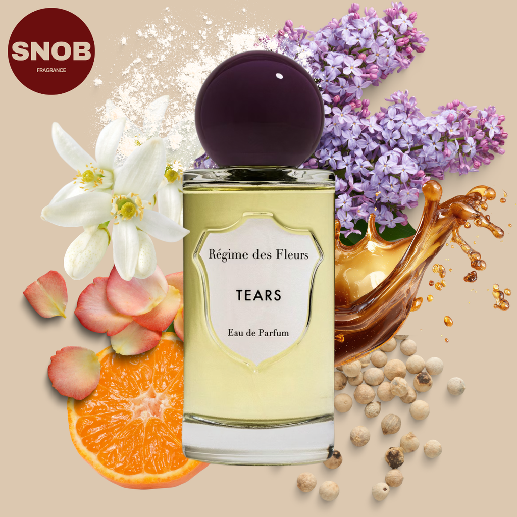 Bouteille parfum tears avec les notes de chez regimes des fleurs